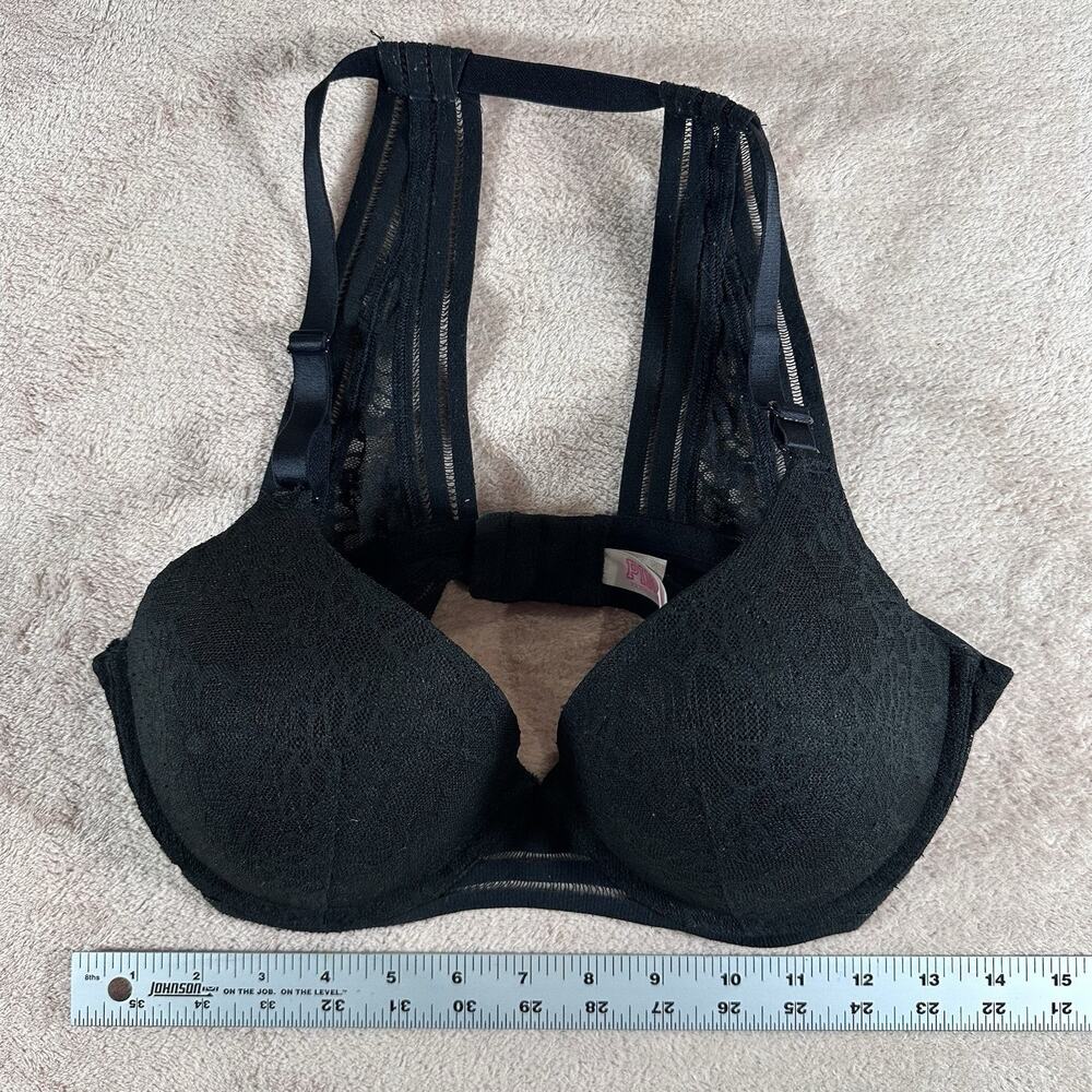 Victoria’s Secret Pink Bra 34DD Black Lace Padded Underwire